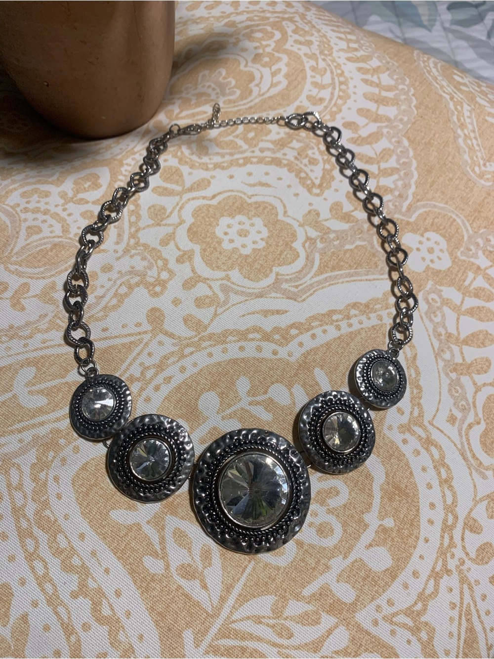 Silver-Tone Crystal Circle Statement Necklace - Clear